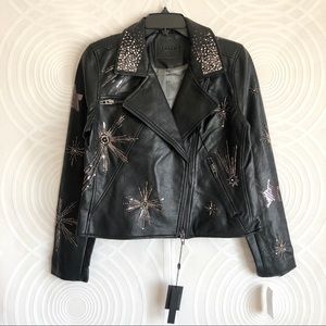 Black Star Truck Embellished Faux Leather Jacket